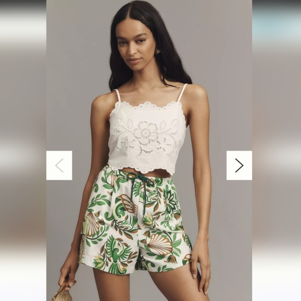 FARM Rio Floral Seashell Print Tie-Front Cargo Shorts - Women Sz Med NWT